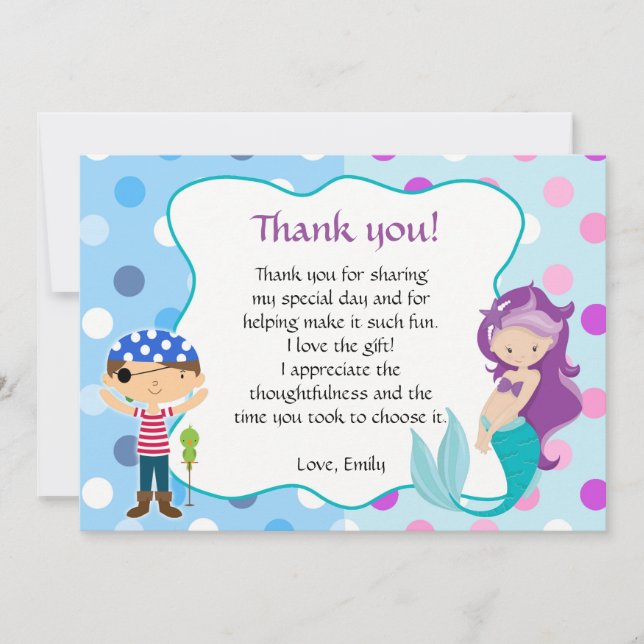 Pirate de sirène sous le carte de remerciements de (Devant)