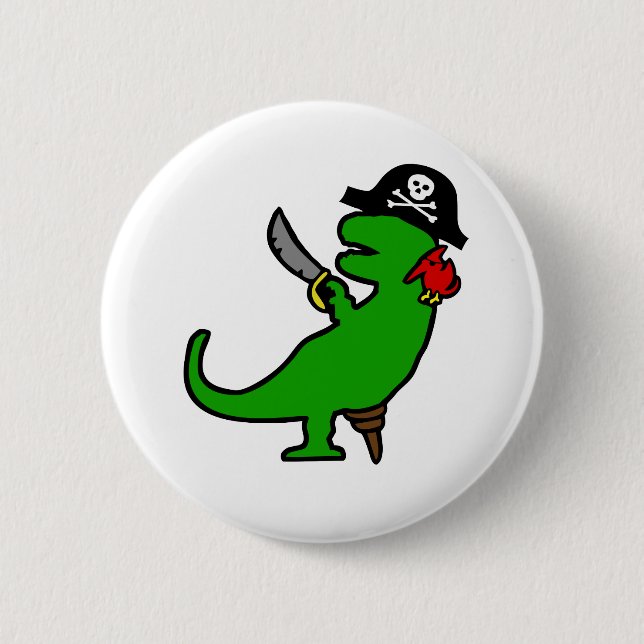 Pirate Dinosaur 2 Inch Round Button (Front)