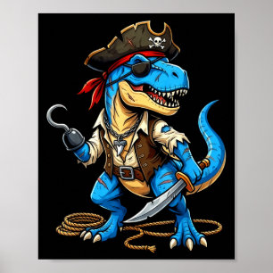 Pirate dinosaur t rex boys girls kids funny poster