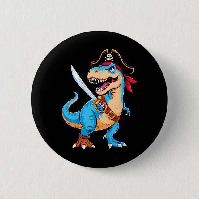 Pirate Dinosaur T Rex Boys Kids Funny Halloween Co 2 Inch Round Button (Front)