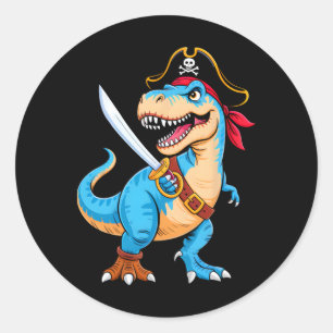 Pirate Dinosaur T Rex Boys Kids Funny Halloween Co Classic Round Sticker