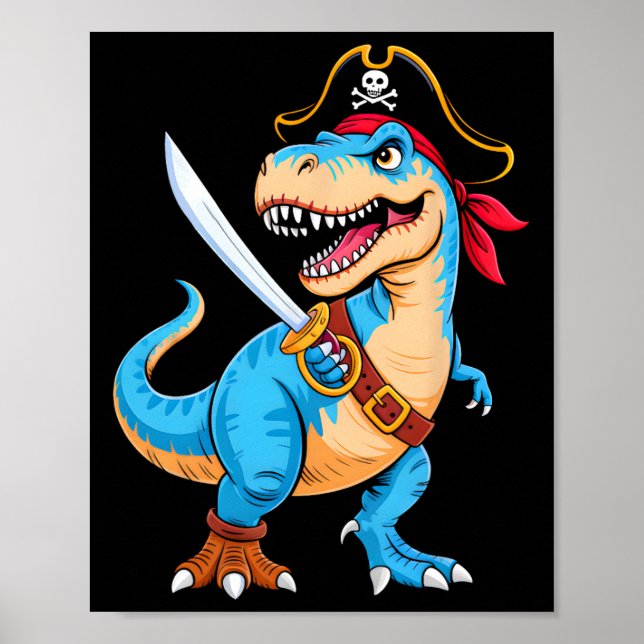 Pirate Dinosaur T Rex Boys Kids Funny Halloween Co Poster (Front)