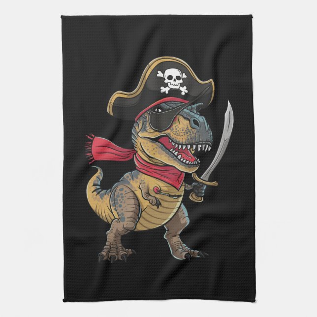 Pirate Dinosaur T-Rex Funny Halloween Costume Kitchen Towel (Vertical)