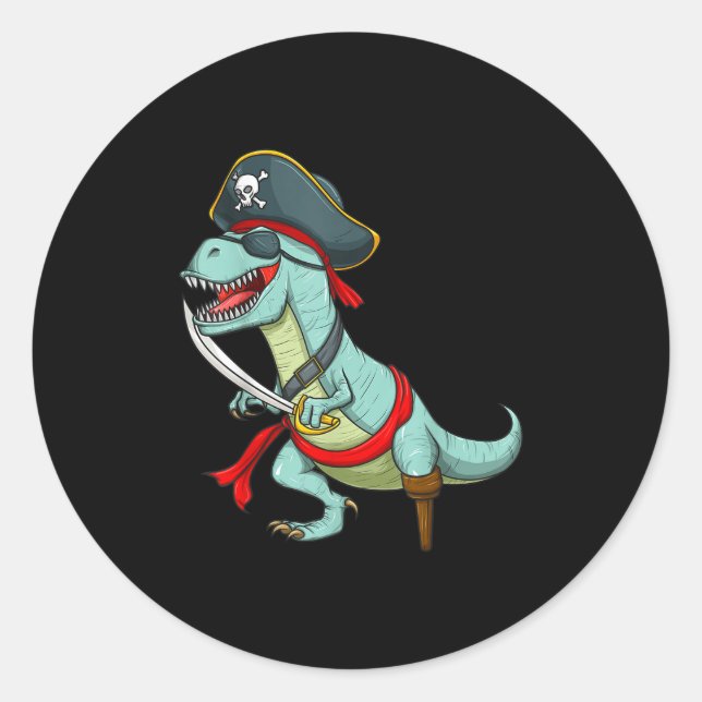 Pirate Dinosaur T Rex Funny Tyrannosaurus Hallowee Classic Round Sticker (Front)
