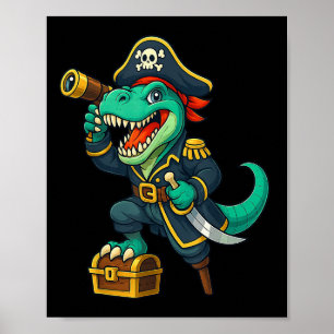 Pirate Dinosaur T Rex Red Bandana Funny Halloween  Poster