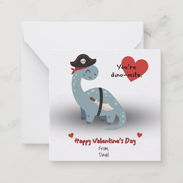 Pirate Dinosaur Valentine's Day Cards (Front)