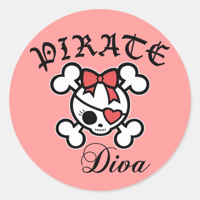 Pirate Diva Classic Round Sticker (Front)