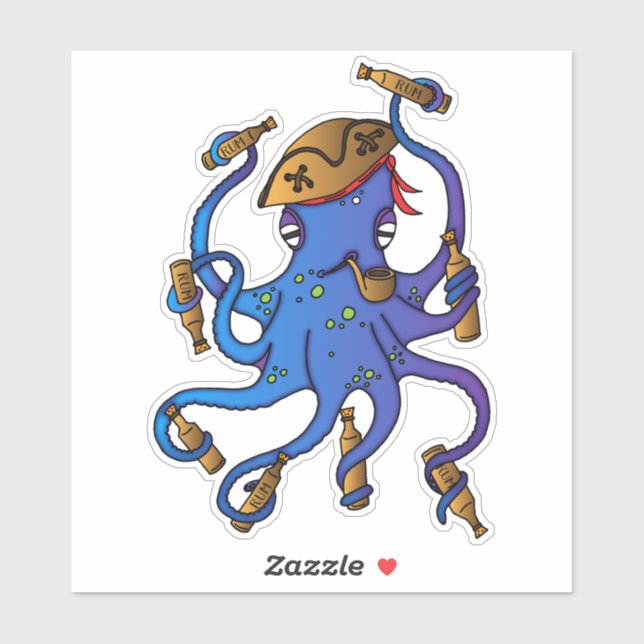 Pirate Drunk Octopus and Rum Bottles Nautical (Sheet)