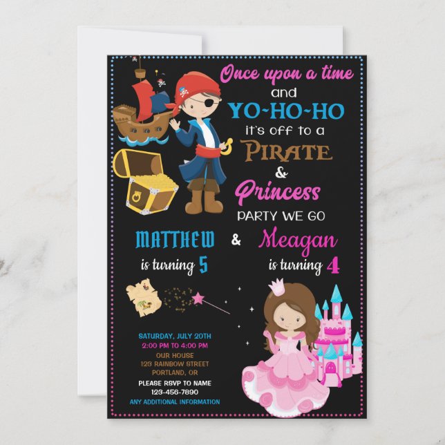 Pirate et Princesse invitation à l'anniversaire De (Devant)