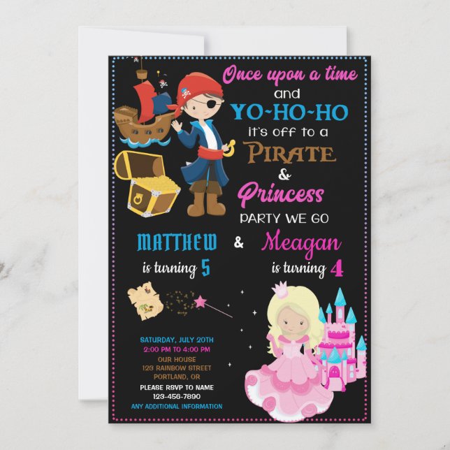 Pirate et Princesse invitation à l'anniversaire De (Devant)