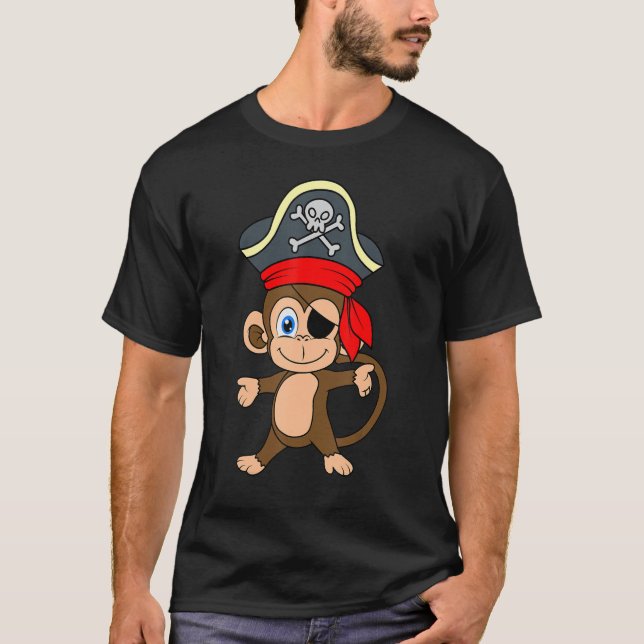 Pirate Eye Patch Monkey Sea Sailor Crew Ship Treas T-Shirt (Front)