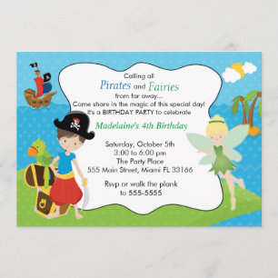 Pirate Fairy Pixie Kids Birthday Party Invitation