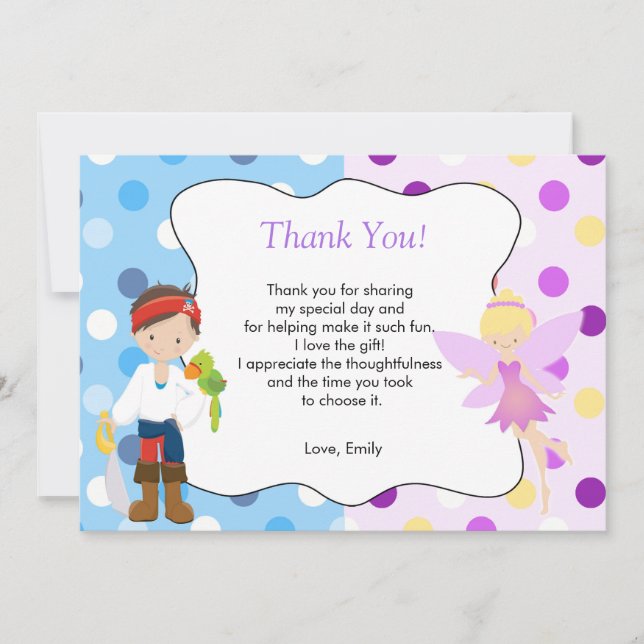 Pirate Fairy Thank You Card Kids Birthday (Front)