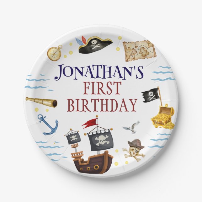 Pirate first birthday party  paper plate (Front)