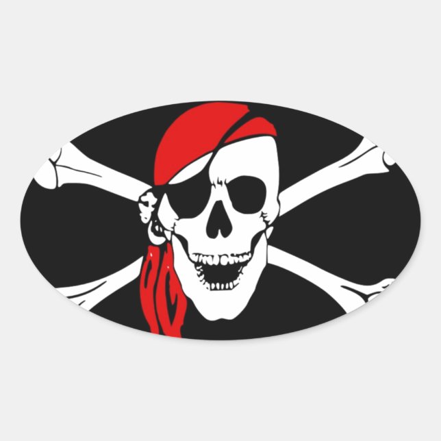 pirate flag bones skull danger oval sticker (Front)