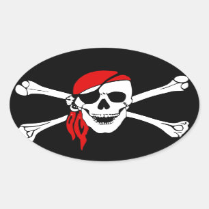 pirate flag bones skull danger oval sticker