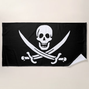 Pirate Flag Skull Crossed Swords Beach Towel