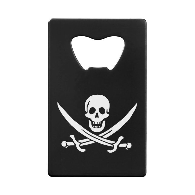 Pirate Flag Skull Crossed Swords Credit Card Bottle Opener (Front)