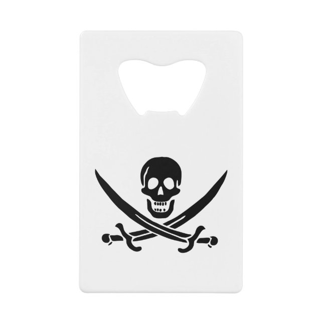 Pirate Flag Skull Crossed Swords Credit Card Bottle Opener (Front)