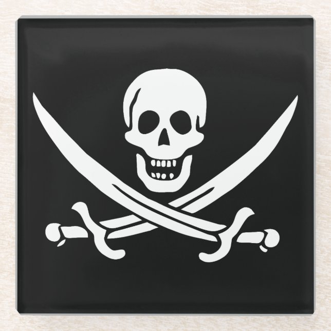 Pirate Flag Skull Crossed Swords Glass Coaster (Front)