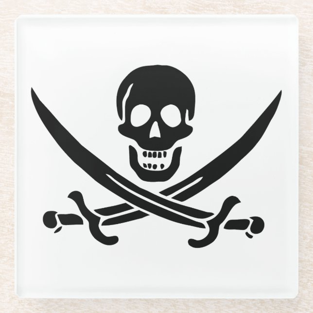 Pirate Flag Skull Crossed Swords Glass Coaster (Front)