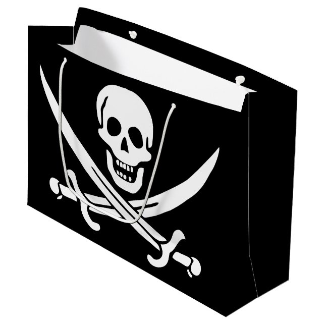 Pirate Flag Skull Crossed Swords Large Gift Bag (Front Angled)
