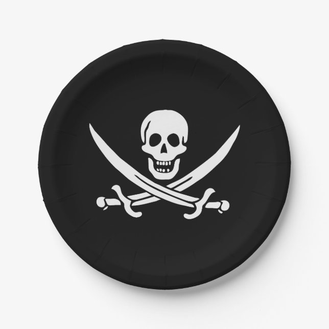 Pirate Flag Skull Crossed Swords Paper Plate (Front)