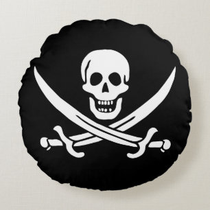 Pirate Flag Skull Crossed Swords Round Pillow