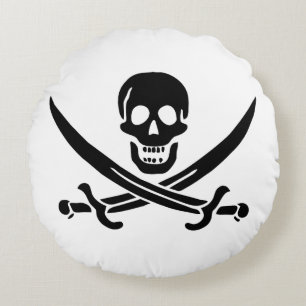 Pirate Flag Skull Crossed Swords Round Pillow