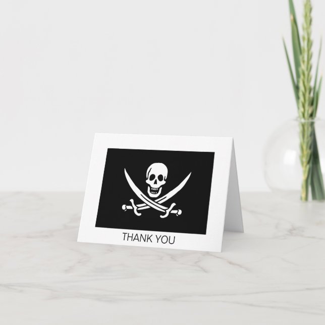 Pirate Flag Skull Crossed Swords Thank You Card (Front)