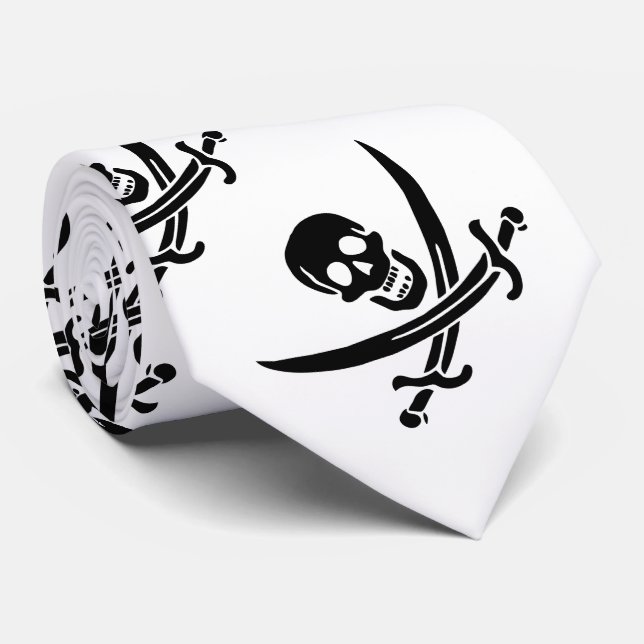 Pirate Flag Skull Crossed Swords Tie (Rolled)