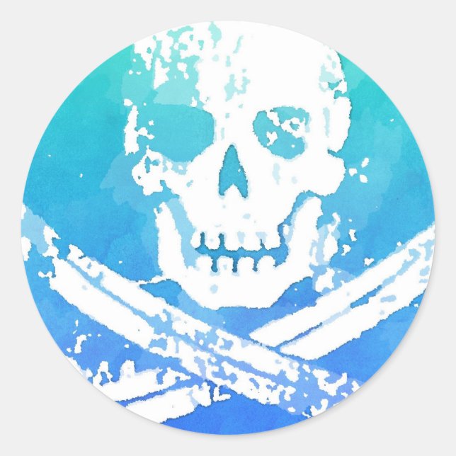 Pirate Flag Skull Sword Classic Round Sticker (Front)