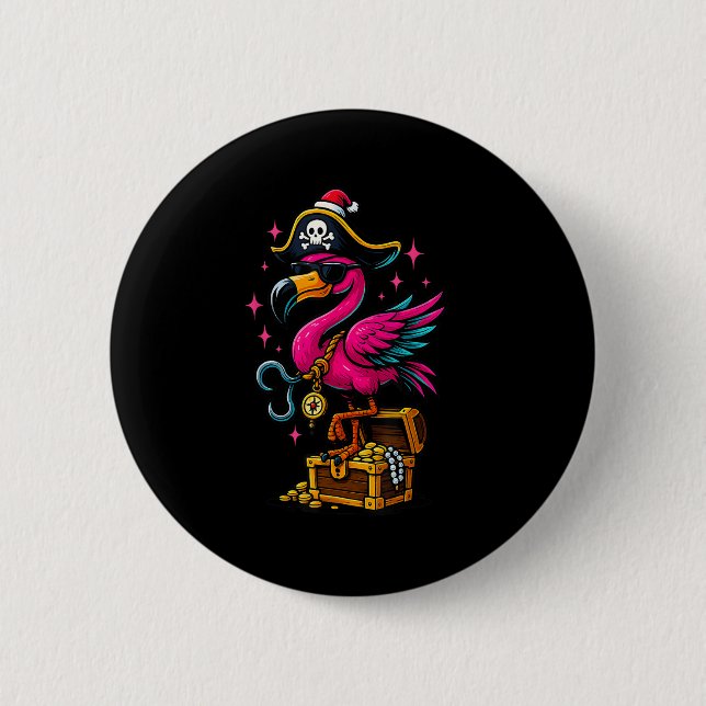 Pirate Flamingo Adventure Map Jolly Roger Hallowee 2 Inch Round Button (Front)