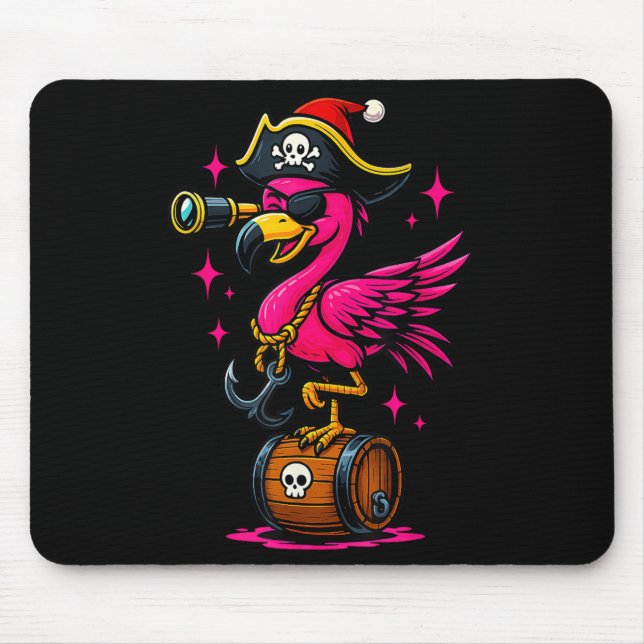Pirate Flamingo Adventure Map Jolly Roger Hallowee Mouse Pad (Front)