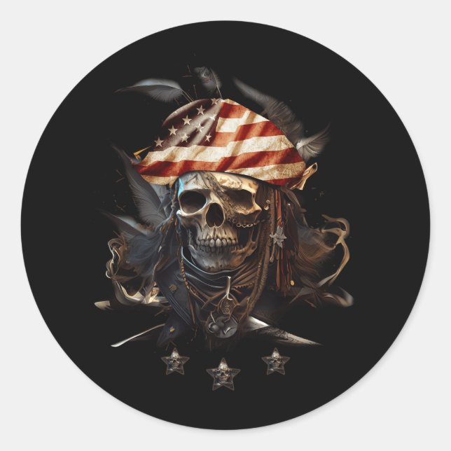 Pirate Fourth 4Th Of July American Flag America In Classic Round Sticker (Front)