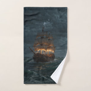 Pirate Galleon on the Spanish Maine Hand Towel