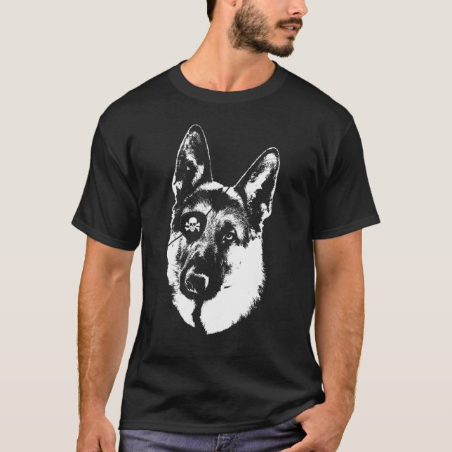Pirate German Shepherd With Eye Patch Skull T-Shirt (Front)