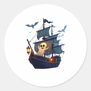 Pirate Ghost Ship � Scary Halloween Tee Classic Round Sticker