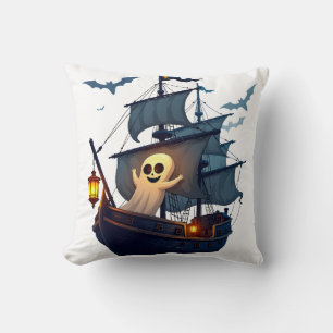 Pirate Ghost Ship � Scary Halloween Tee Throw Pillow