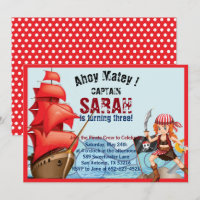 Pirate Girl Anniversaire Fête Invitation Bateau
