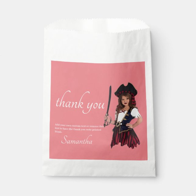 Pirate Girl Thank You Pink Favour Bag (Front)