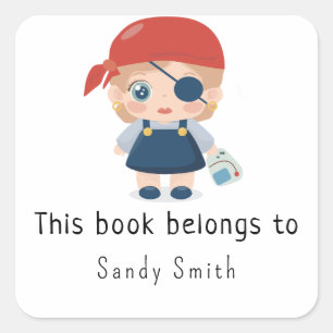 Pirate girl - This book belongs to Square Sticker