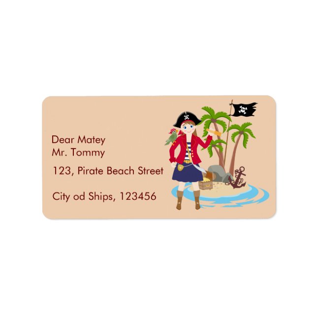 Pirate Girl Treasure Map Fun Birthday Party Label (Front)