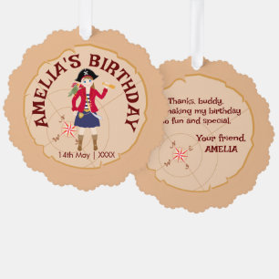Pirate Girl Treasure Map Fun Birthday Party Ornament Card