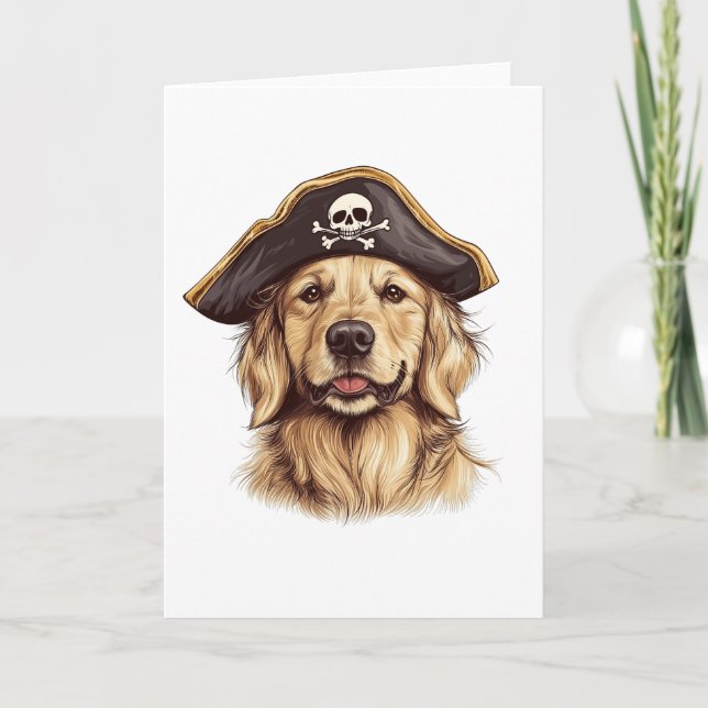 Pirate Golden Retriever Dog Skull Card (Front)