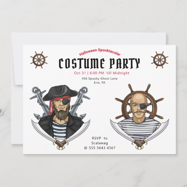 Pirate Halloween Costume Party Adult  Invitation (Front)