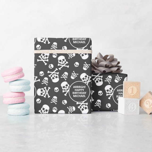 Pirate Happy Birthday Black and White Wrapping Paper (Baby Shower)