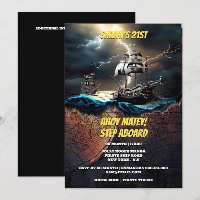 Pirate haute mer chasse fantôme navire carte thème (Devant / Derrière)