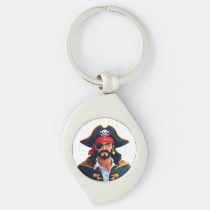 Pirate head with hat sailor and Eye Patch and Bear Keychain