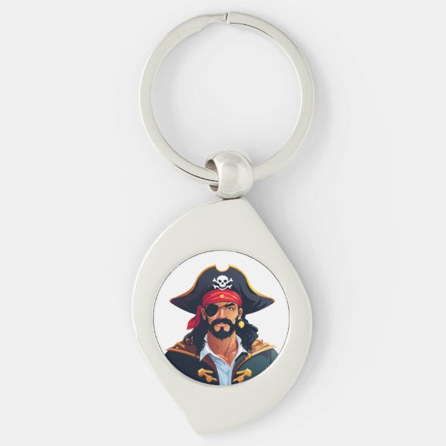 Pirate head with hat sailor and Eye Patch and Bear Keychain (Front)